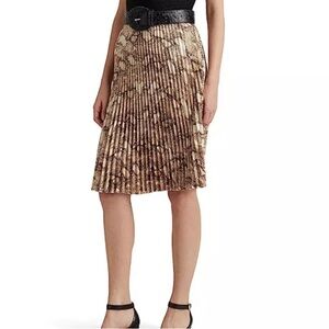 FINAL PRICE NWT Ralph Lauren Skirt: Brown Snake Print, Pleated Knee-Length Zip 8